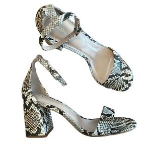 Aldo Snakeskin Asymmetric Block Heel Strappy High Heel Sandals